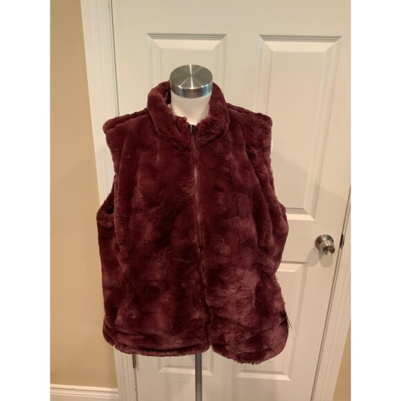 Nicole Miller Raspberry Purple Vegan Fur Reversible Puffer Vest, Size XXL - Picture 5 of 7